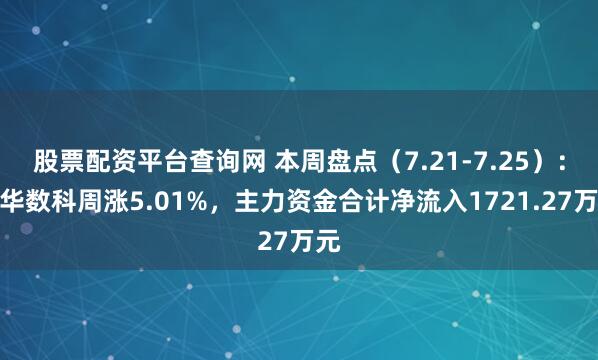 股票配资平台查询网 本周盘点（7.21-7.25）：宏华数科周涨5.01%，主力资金合计净流入1721.27万元